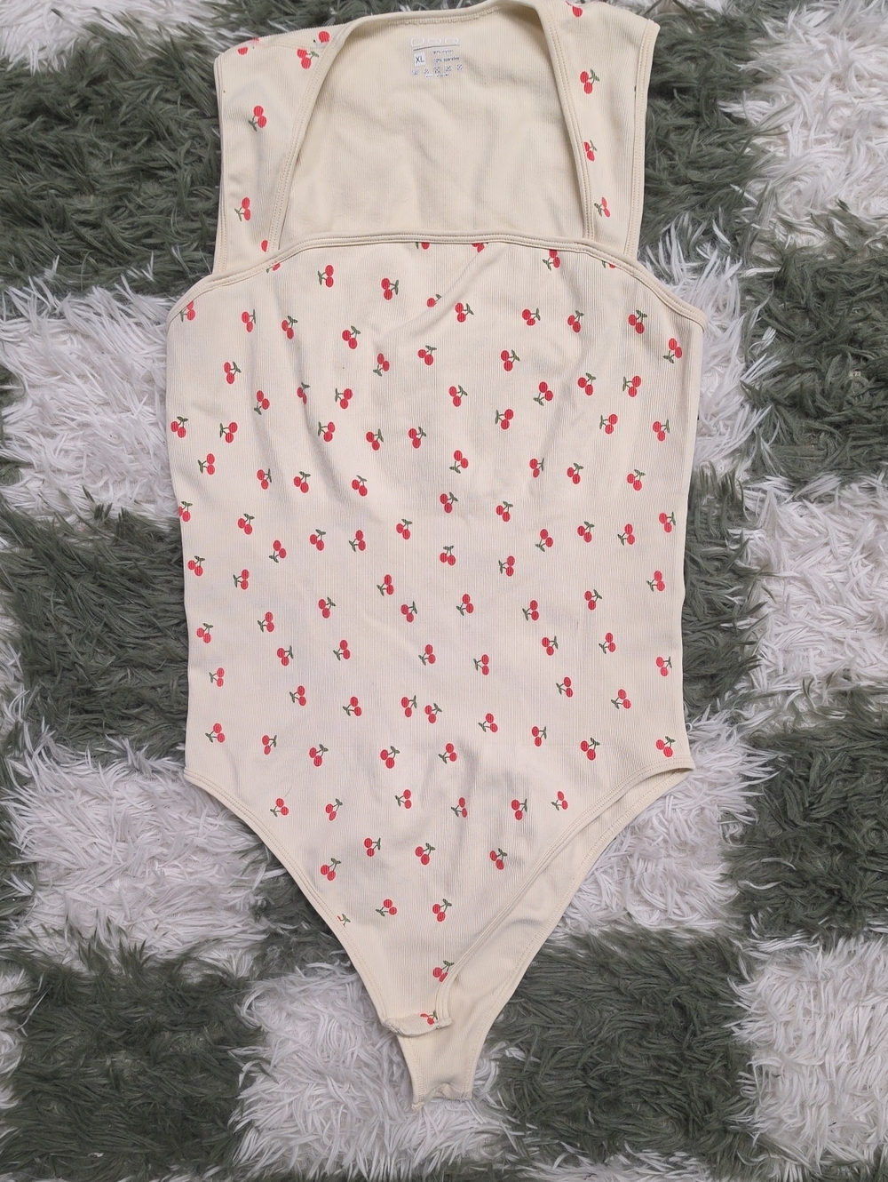 OQQ Viral Smoothing Cream Cherry-Print One-Piece Bodysuit